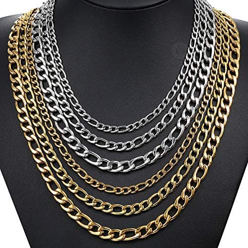5mm Figaro Chain Necklace Gold Plated Stainless Steel for Men Women