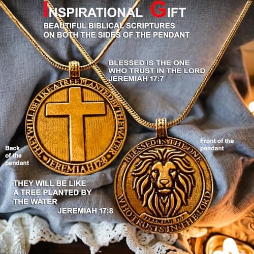 GUAAFA Blessed Lion Pendant Locket Necklaces - Christian Faith Jewelry for Men & Women