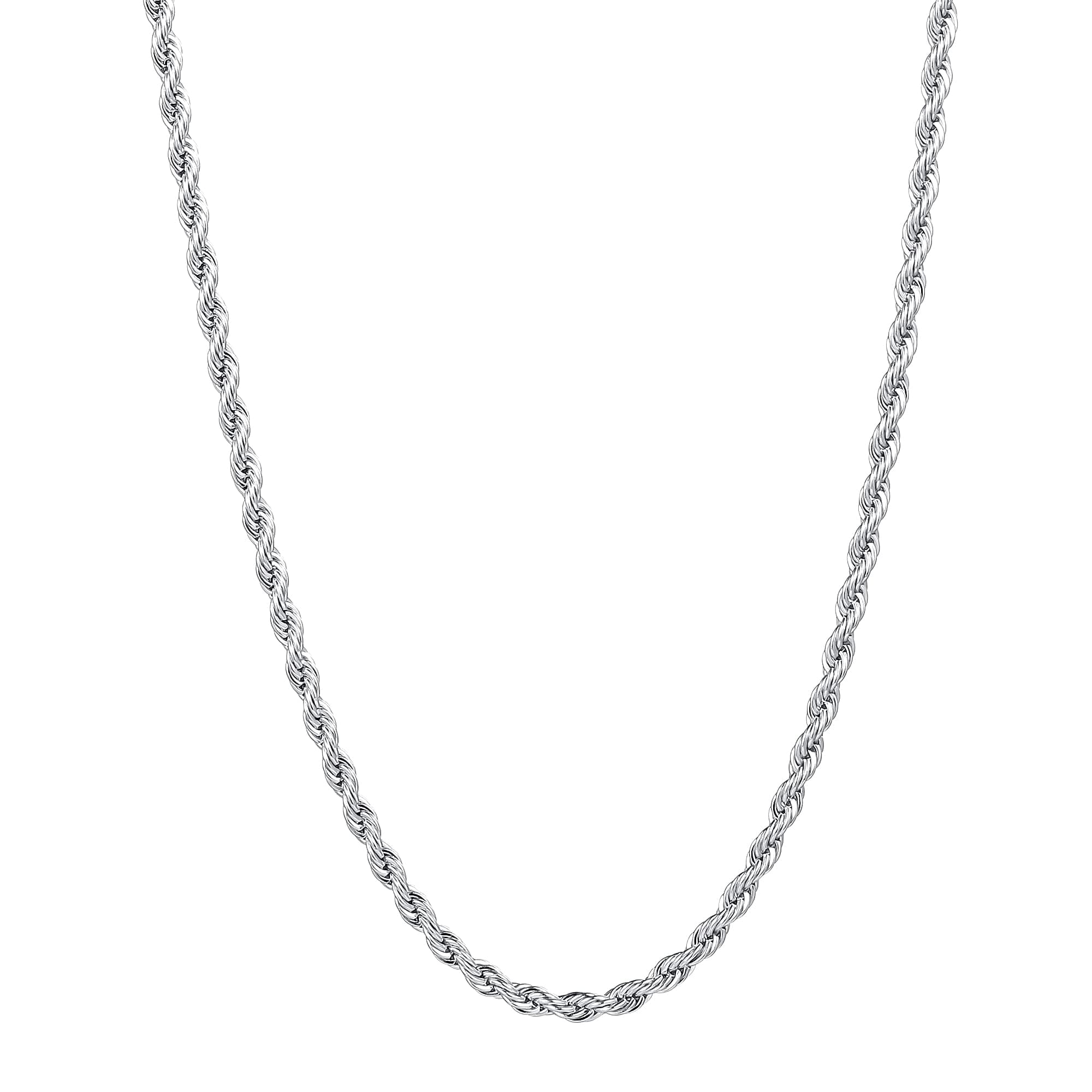 Fiusem 3mm Stainless Steel Chain Necklace for Men, Silver Tone
