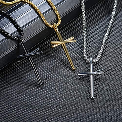 Baseball Cross Pendant Necklace for Teen Boys and Men