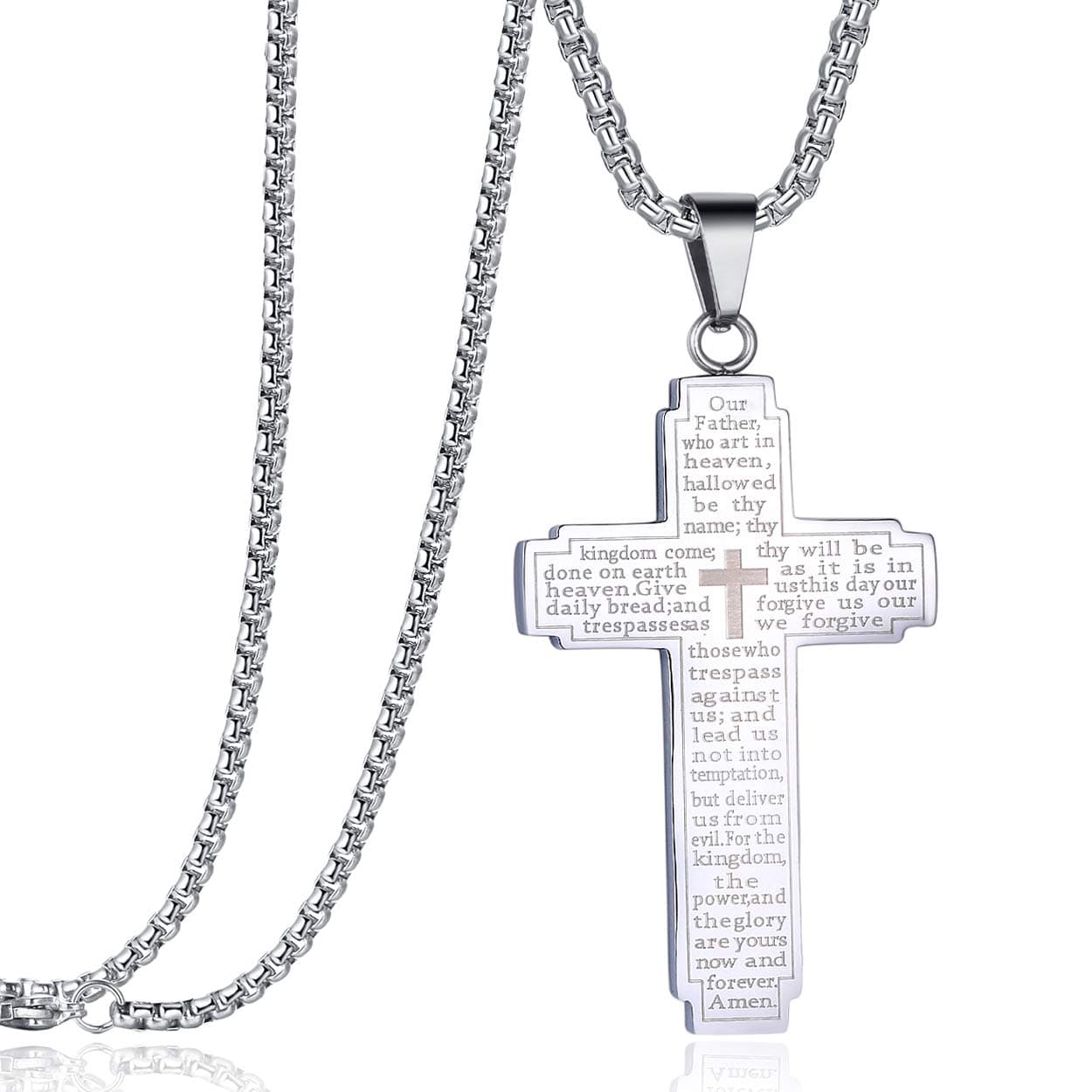 Rehoboth Stainless Steel Our Father Cross Pendant Necklace 24"