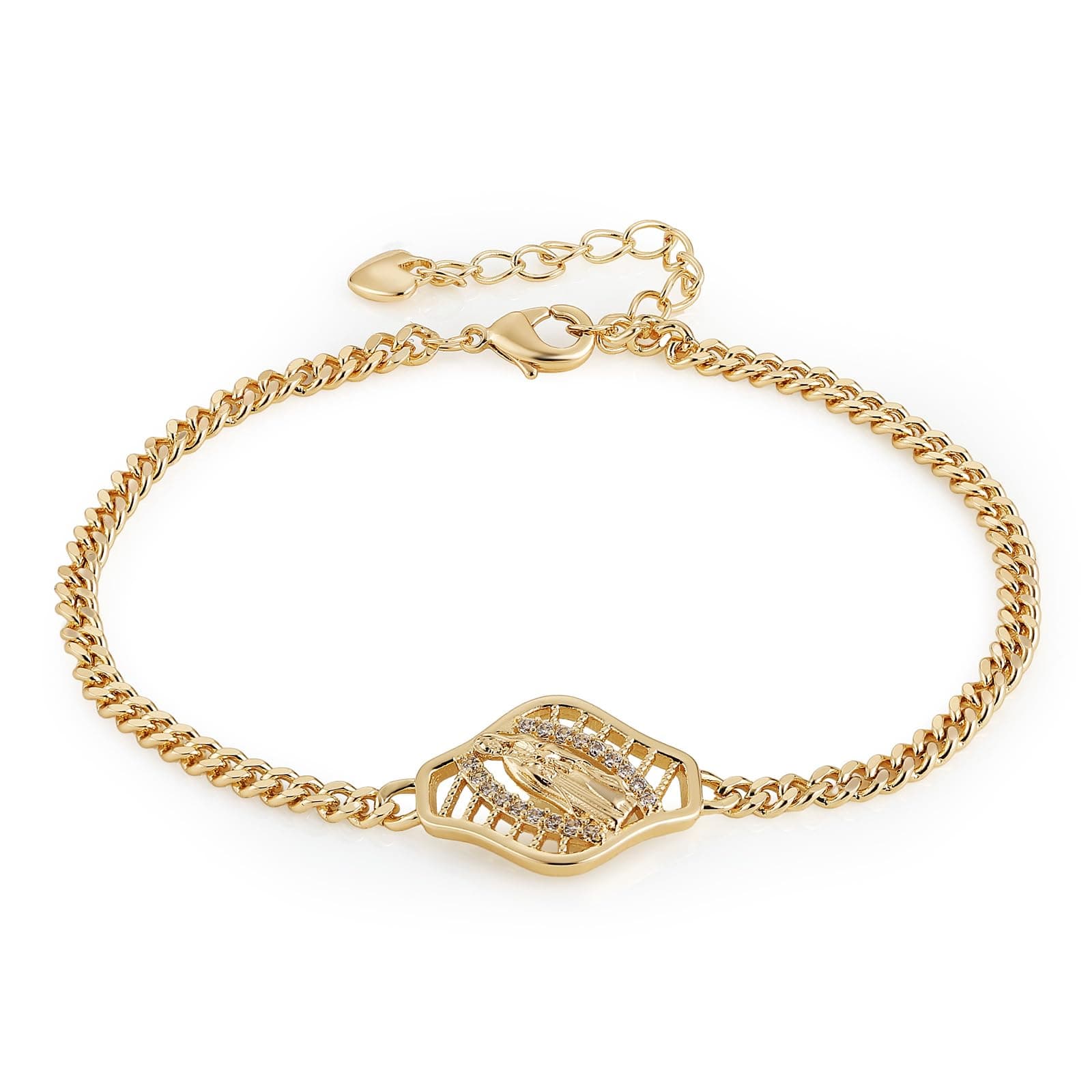 HZMAN Virgin Mary Bracelet for Women - Rose Gold Plated Our Lady of Guadalupe Link Bracelet