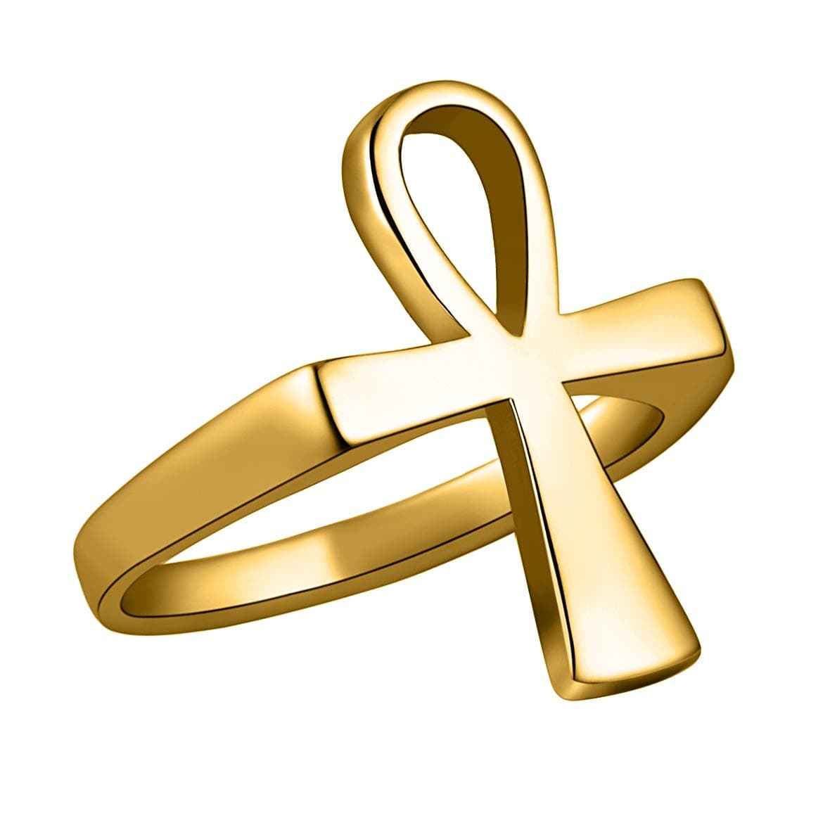 HZMAN Polished Stainless Steel Egyptian Ankh Cross Ring for Men & Women with Gift Bag