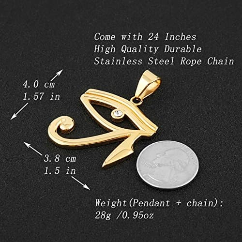 HZMAN CZ Eye of Horus Protection Pendant on Stainless Steel Necklace