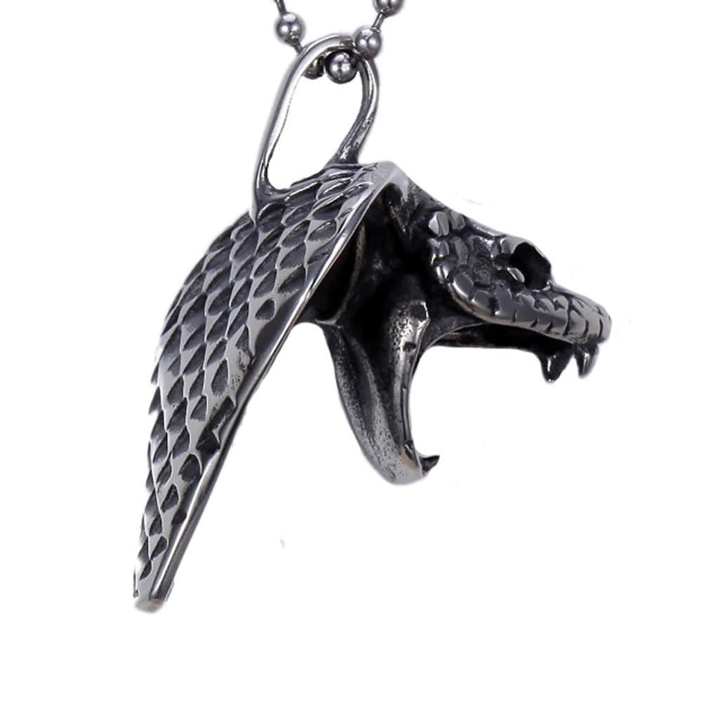 Zovivi Mens Vintage Celtic Black Plated Snake Cobra Head Pendant Necklace
