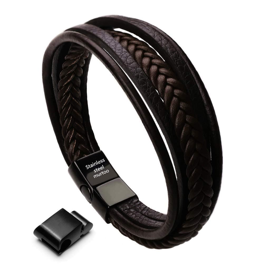 Murtoo Mens Multi-Layer Cowhide Leather Bracelet with Clasp