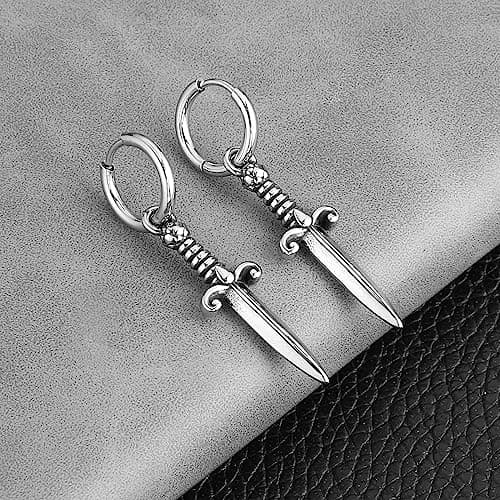Stainless Steel Gothic Punk Men Women Boys Sword/Cross/Awl Spike Dangle Earrings