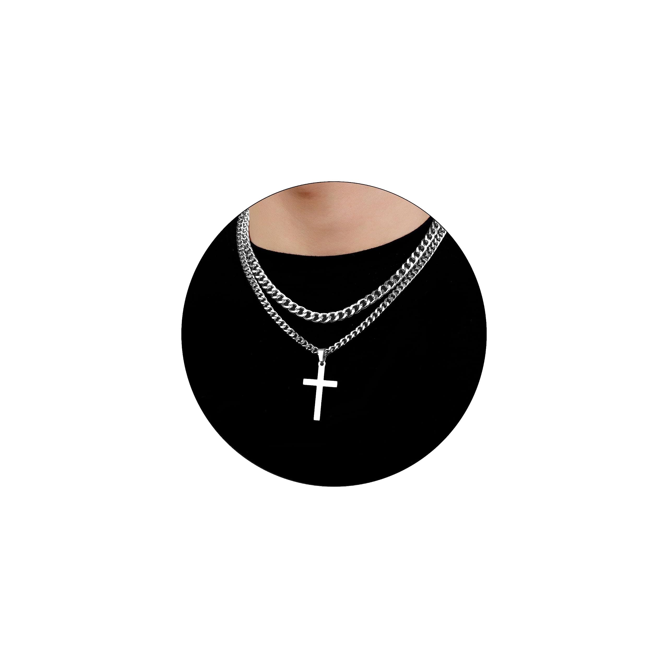 Men's Stainless Steel Layered Cross Necklace 16-24 inch Christian Pendant Gifts