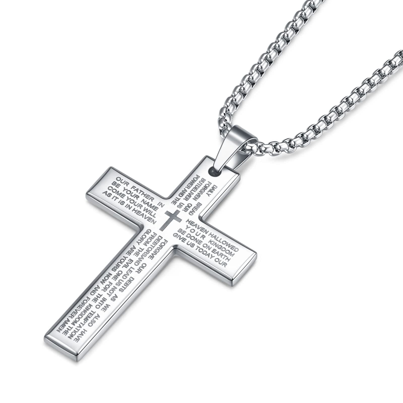 Rnivida Men's Stainless Steel Cross Necklace with Lord's Prayer