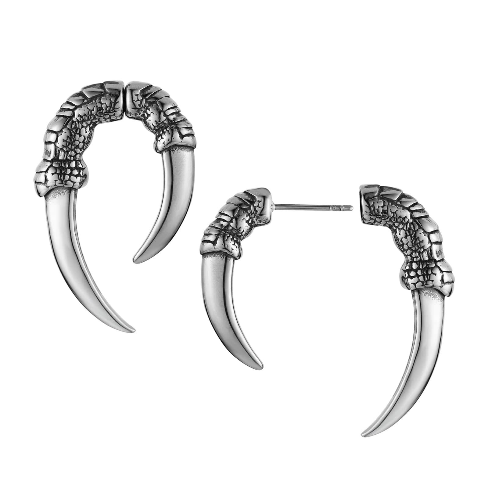 HZMAN Stainless Steel Dragon Claw Stud Earrings for Men & Women Gothic Punk Jewelry