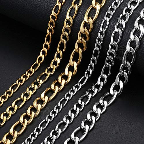 5mm Figaro Chain Necklace Gold Plated Stainless Steel for Men Women