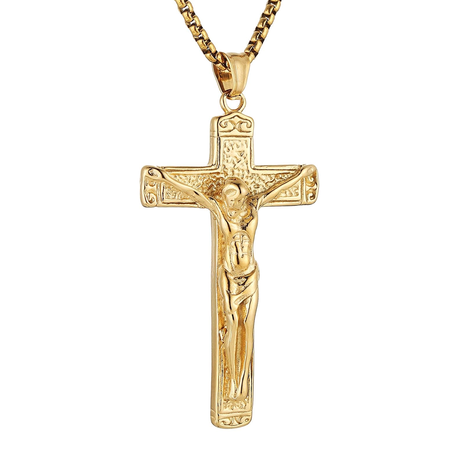 HZMAN Gold Stainless Steel Crucifix Necklace for Men Jewelry Gift