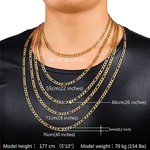 Figaro Chain Necklace - 3mm-9mm Stainless Steel, 18K Gold Plated, 16"-30"