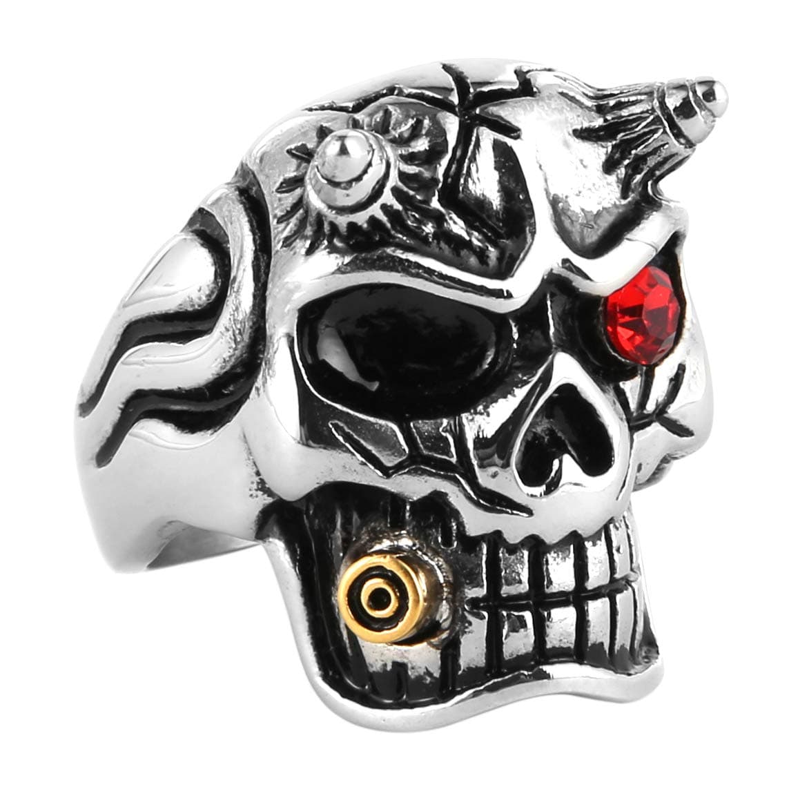 HZMAN Men's Red Gothic Skull Stainless Steel Ring