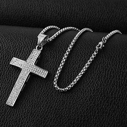 Iced Out Cross Pendant 18k Gold Plated Stainless Steel Hip-Hop Necklace for Men