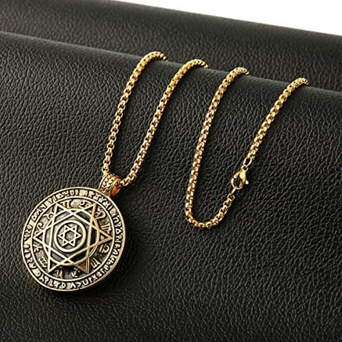 HZMAN Solomon Six-Pointed Star Talisman Pendant Necklace with 12 Constellations - Stainless Steel, 22+2 Chain
