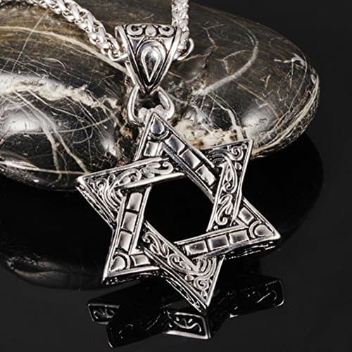 Men's Vintage Silver Star of David Pendant Necklace in 316L Stainless Steel