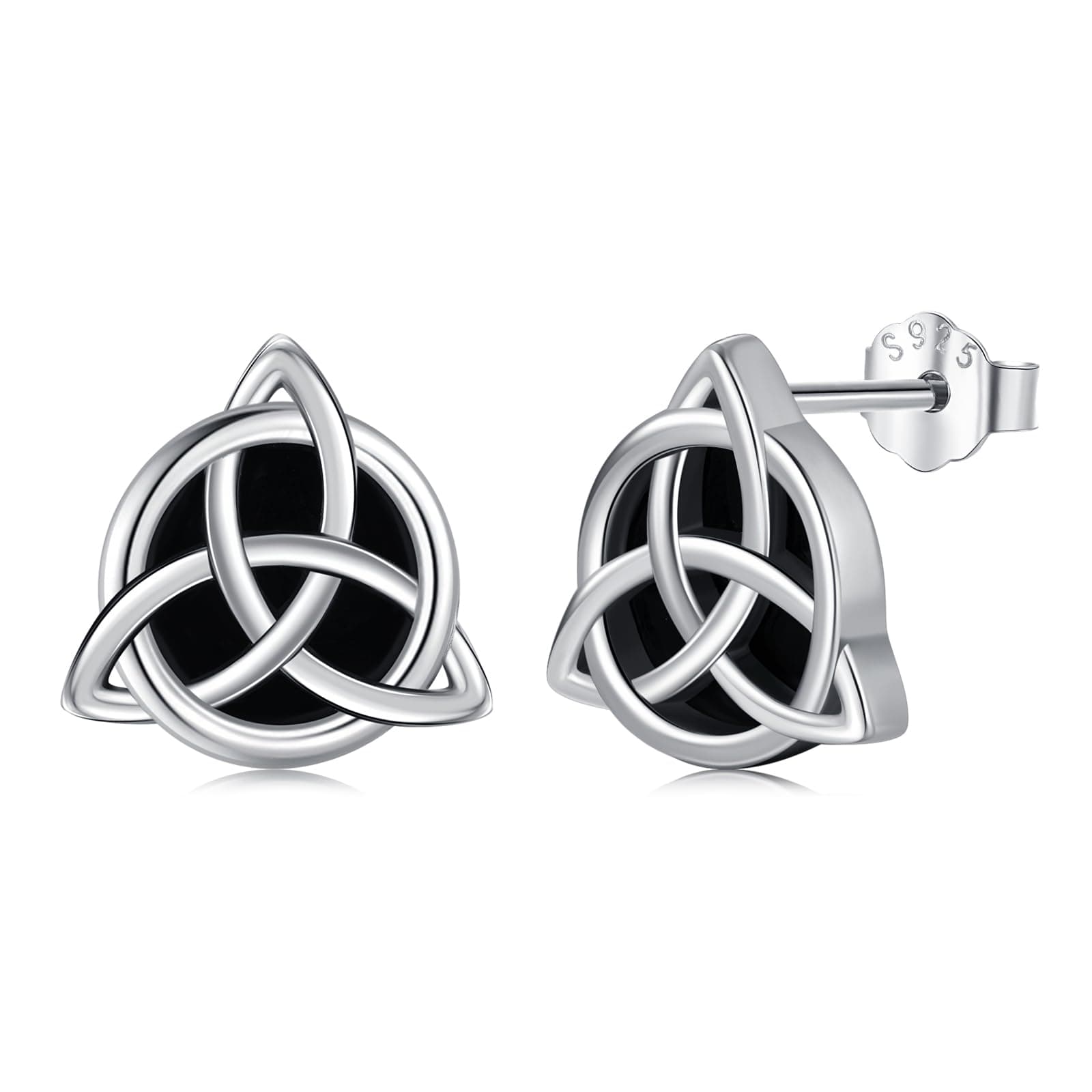 Twoowl Black Onyx Celtic Viking Earrings 925 Sterling Silver Jewelry