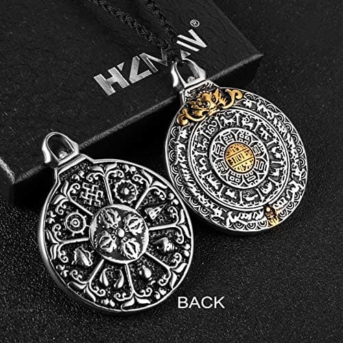 HZMAN Vintage Tibetan I Ching Om Pendant Necklace Spiritual Divination Jewelry