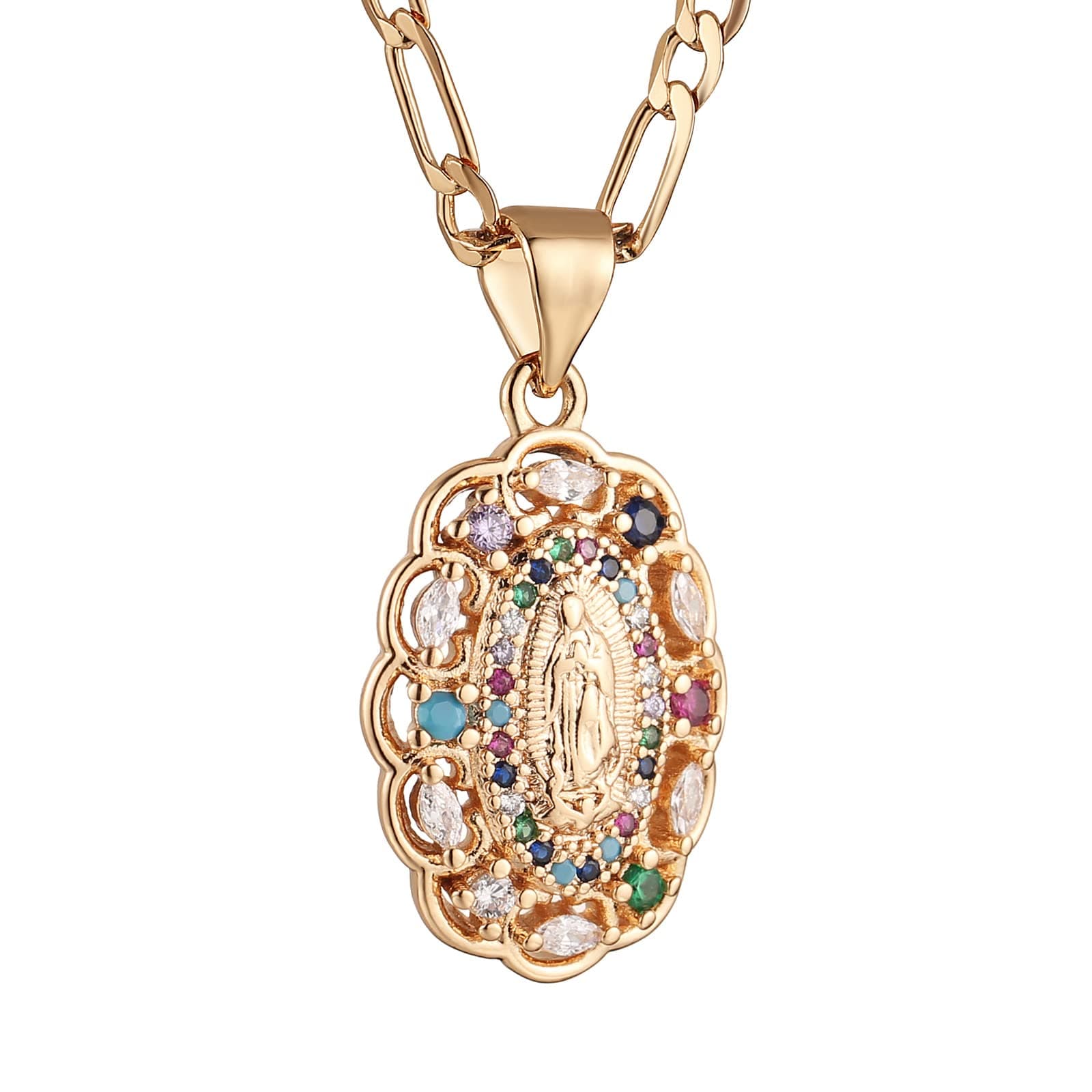 14K Gold Plated Virgin Mary Necklace - Our Lady of Guadalupe Pendant for Women