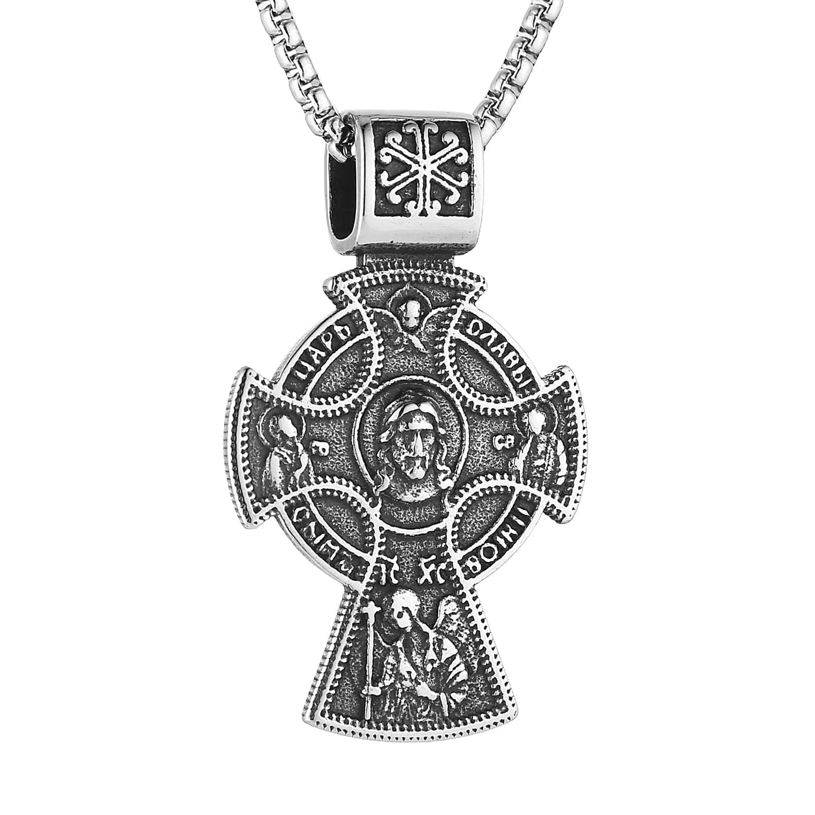 HZMAN Russian Orthodox Cross Necklace for Men - Christian Religious Pendant Gift