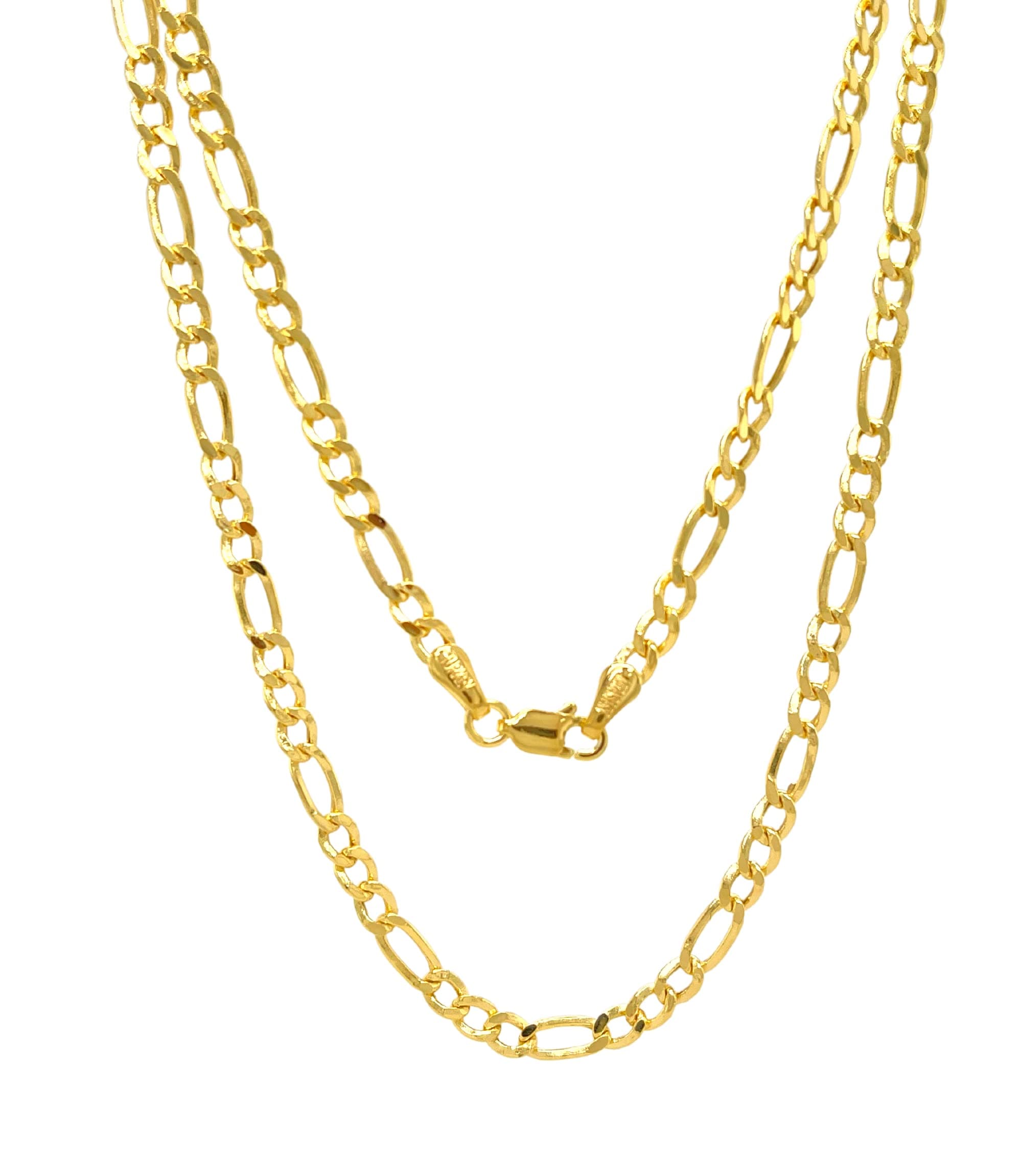JEWELHEART 14K Gold Figaro Chain Necklace - Diamond Cut Cuban Link, Lobster Clasp, 16-28"