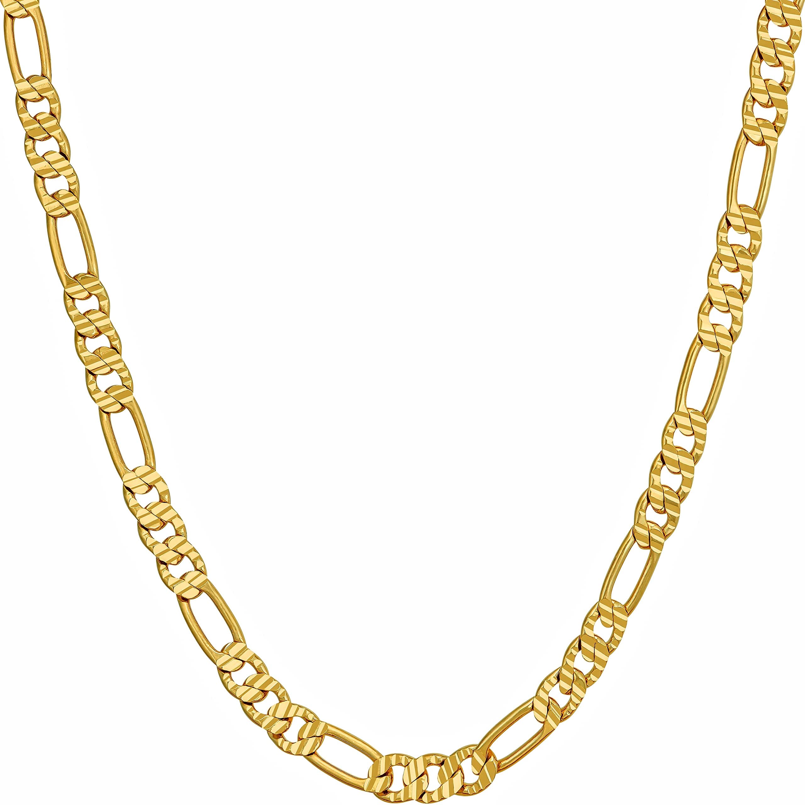 Swiss Diamond Cut Figaro Chain Necklaces - 24k Real Gold Plated