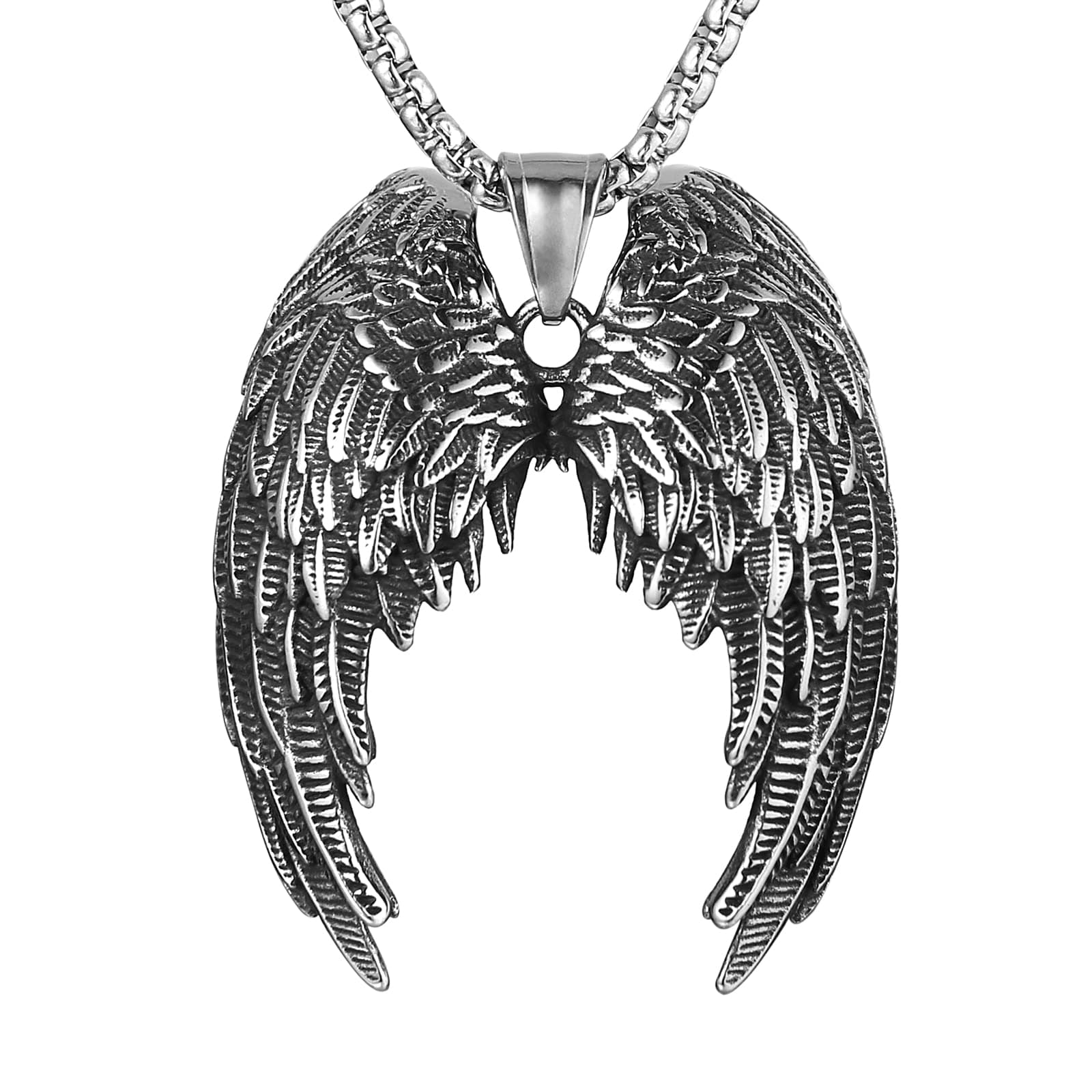 HZMAN Angel Wing Necklace Stainless Steel Gothic Punk Cross Pendant Faith Amulet Jewelry Gift
