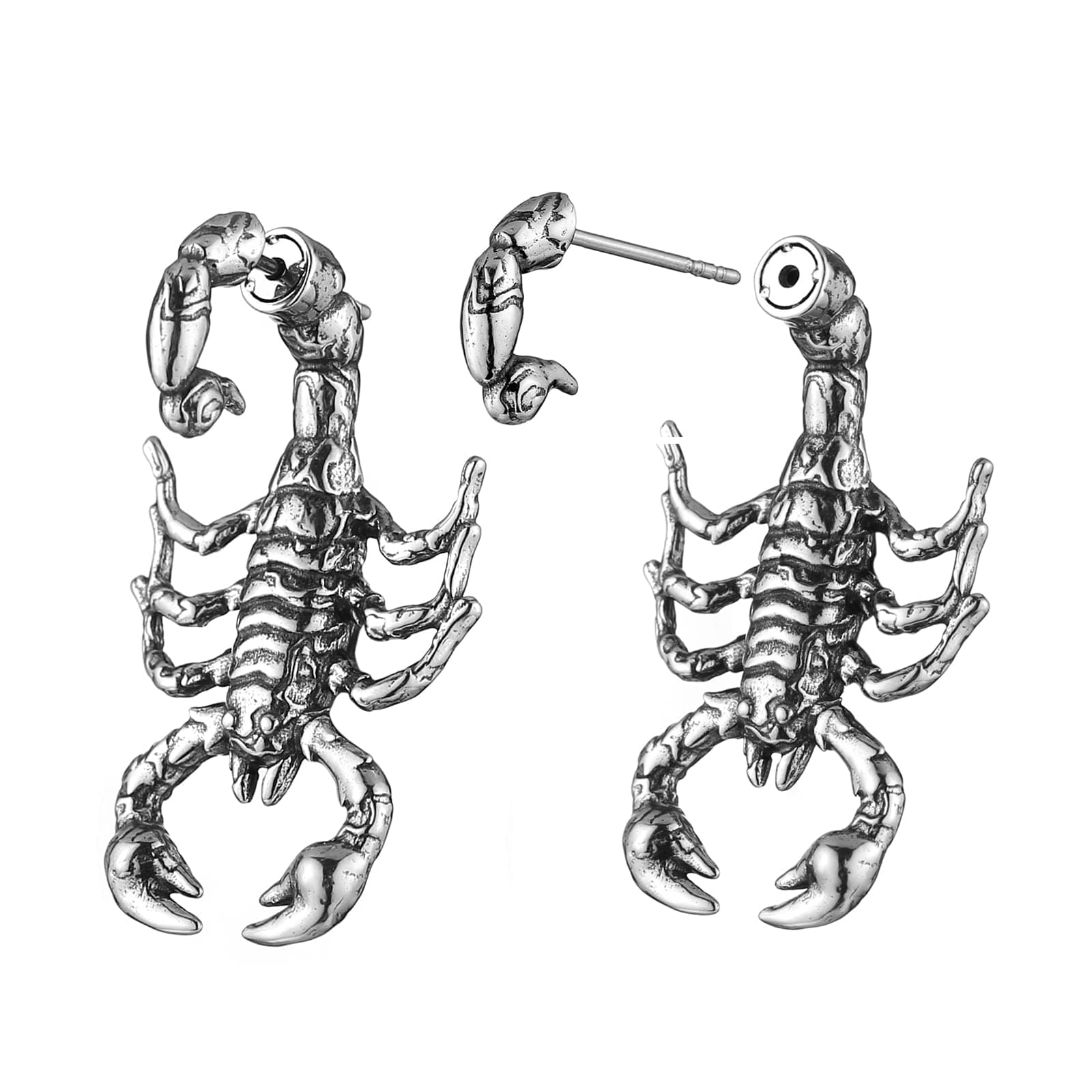 HZMAN Gothic Scorpion Earring in Stainless Steel - Retro Punk Animal Stud Earrings for Men and Women