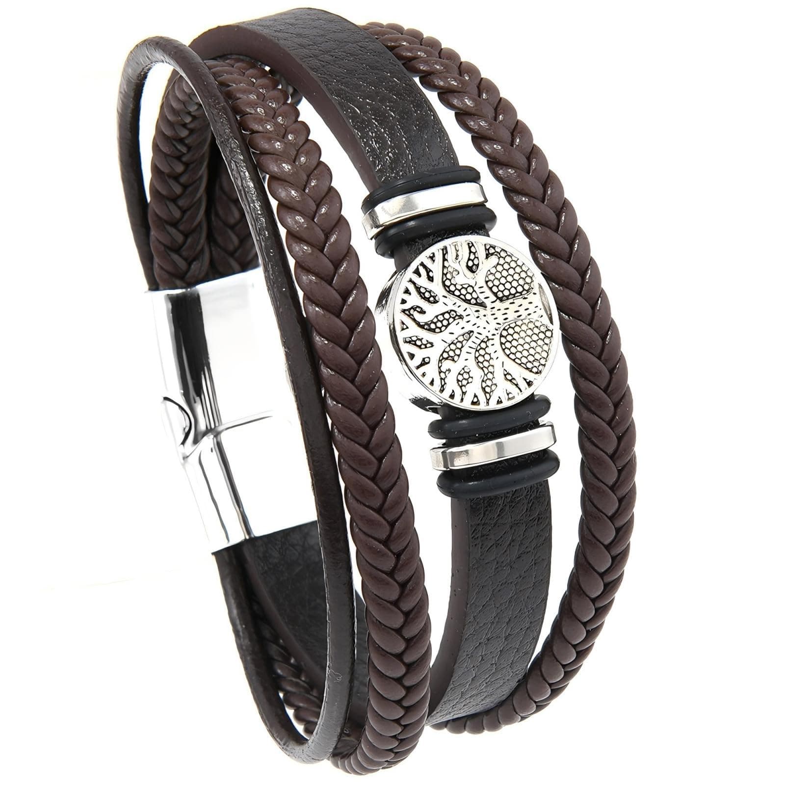 CraftsmanScore Black Tree of Life Bracelet for Men, Leather Wrist Band