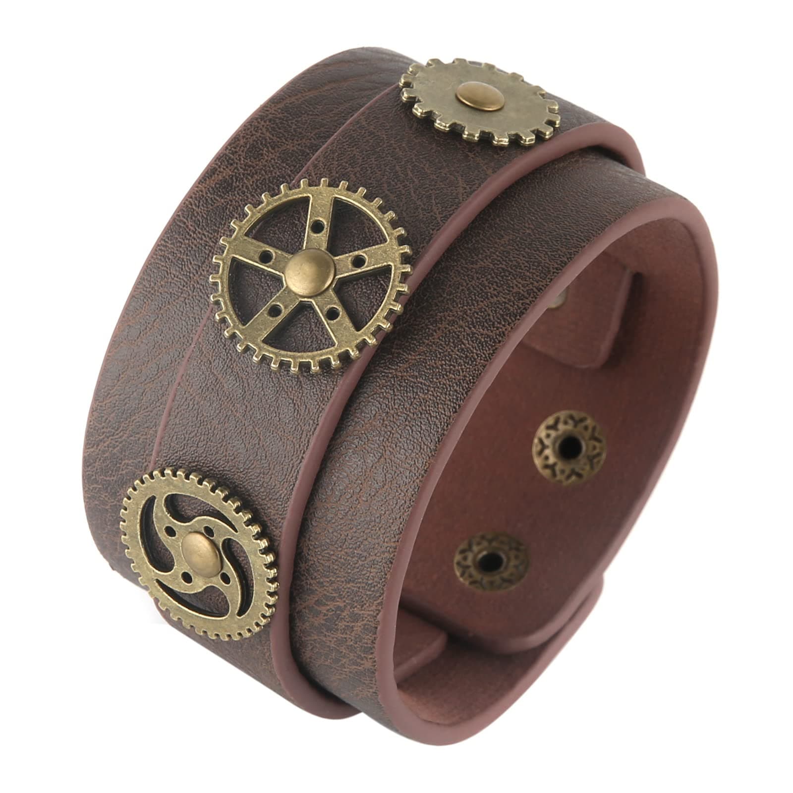 HZMAN Steampunk Alloy Gear Brown Adjustable Wristbands for Men & Women