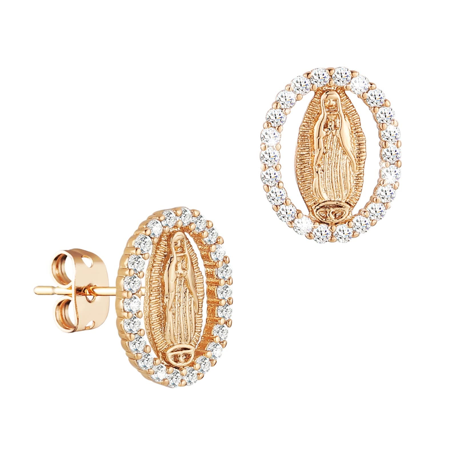 14K Gold Plated Virgin Mary Stud Earrings for Women
