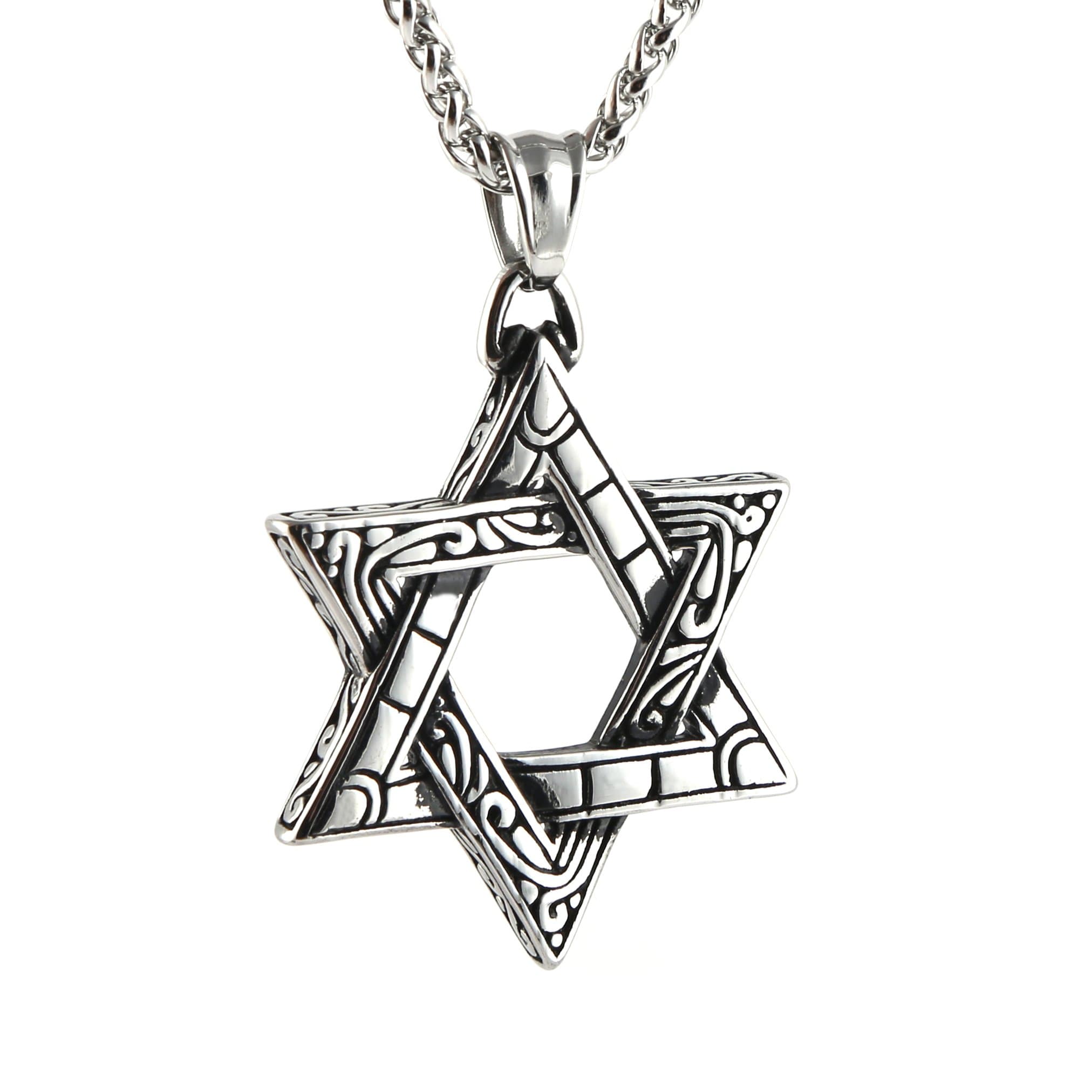 HZMAN Silver Star of David Pendant Necklace for Men and Women