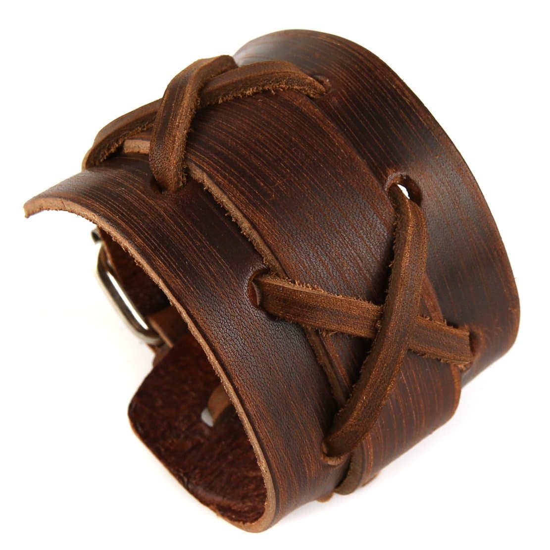 Wide Brown Leather Bracelet for Men