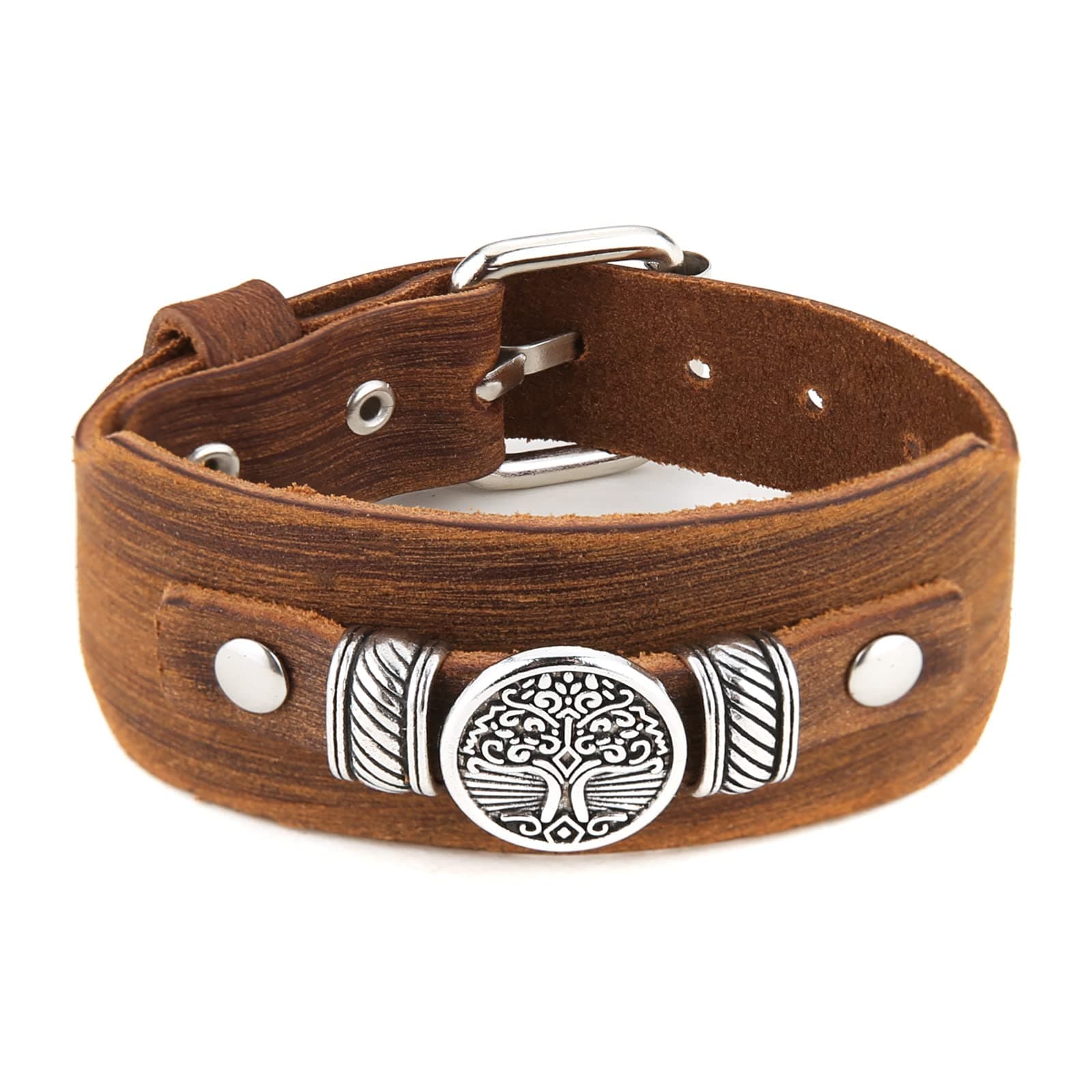 HZMAN Viking Leather Braided Bracelets for Men - Vintage Biker Wristband Gift