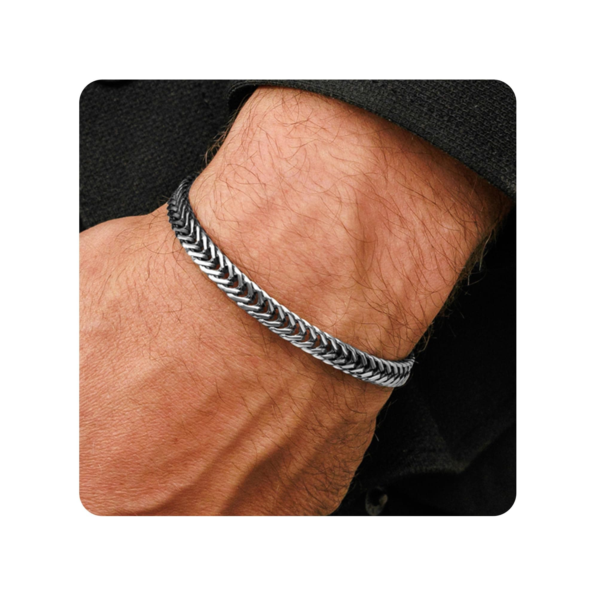 Galis Men's Premium Stainless Steel Snake Chain Bracelet, Silver Plated 7.5"