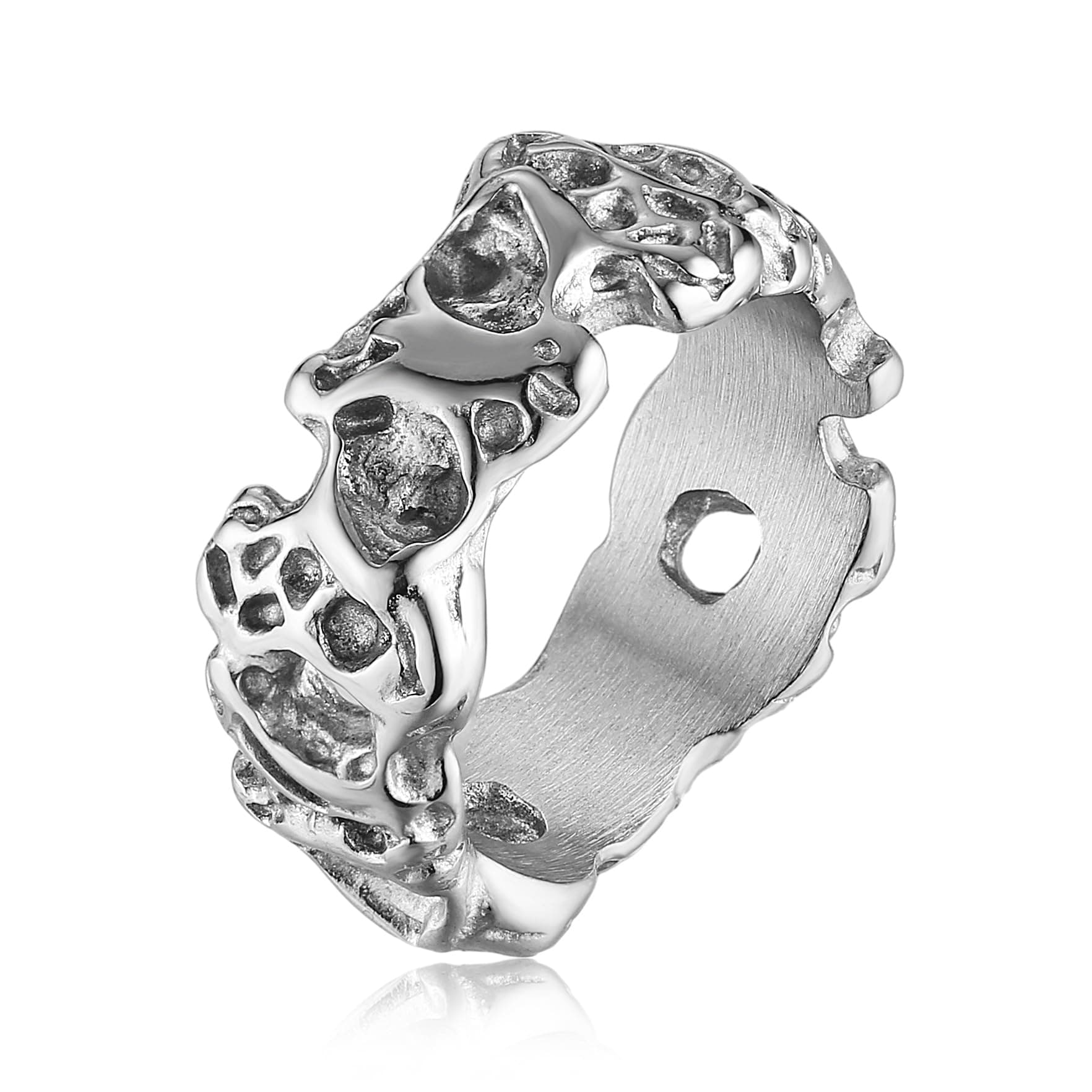 HZMAN Stainless Steel Irregular Potholed Ring for Men and Women