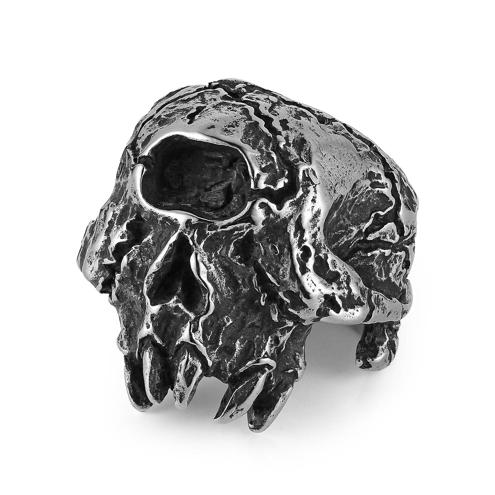 HZMAN Men's Stainless Steel Retro Skull Ring - Gothic Horror Monster Head Party Halloween Jewelry Gift