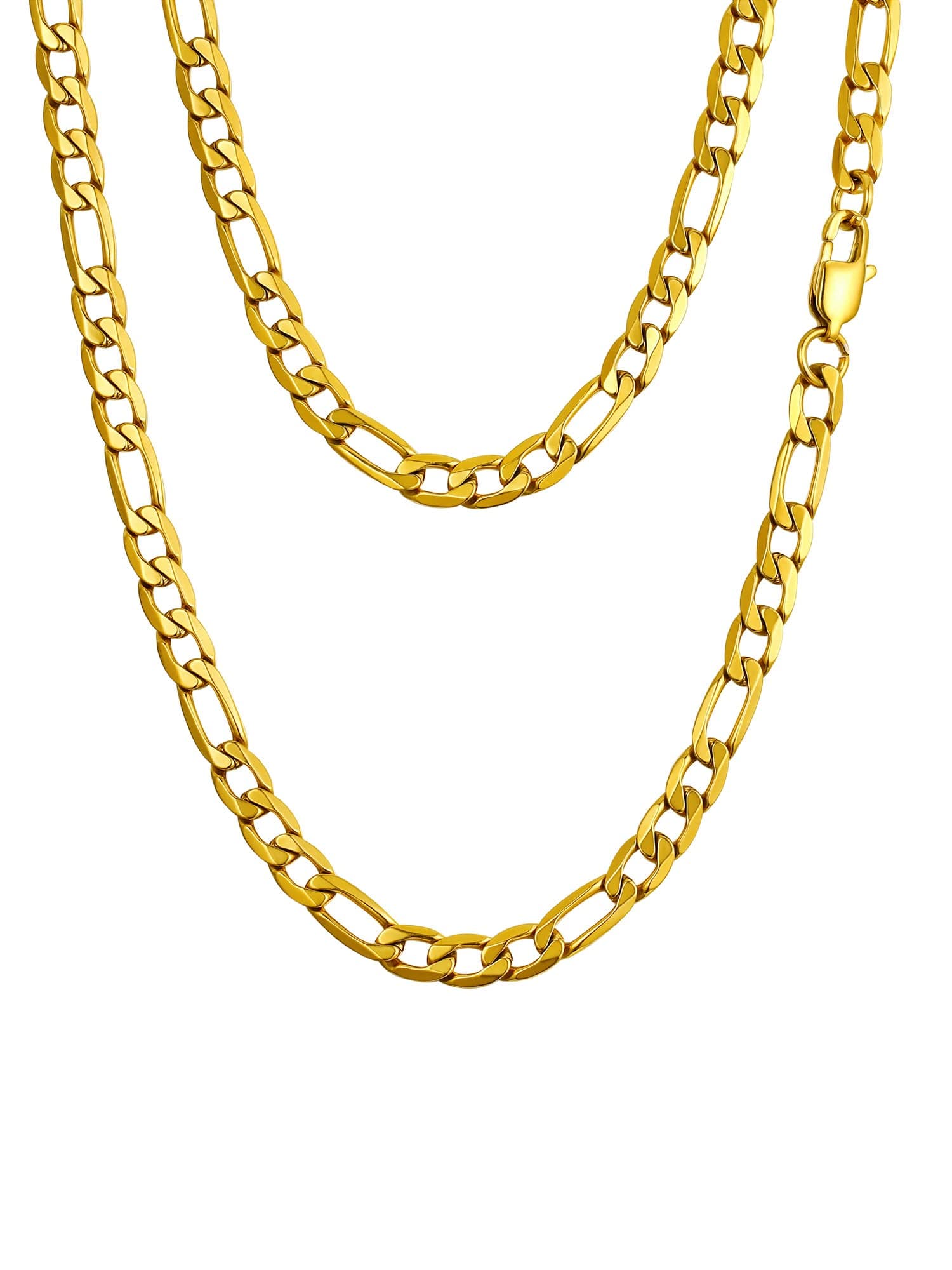 PROSTEEL Black 18K Gold Plated 316L Stainless Steel Figaro Chain Necklace, 14-30inch