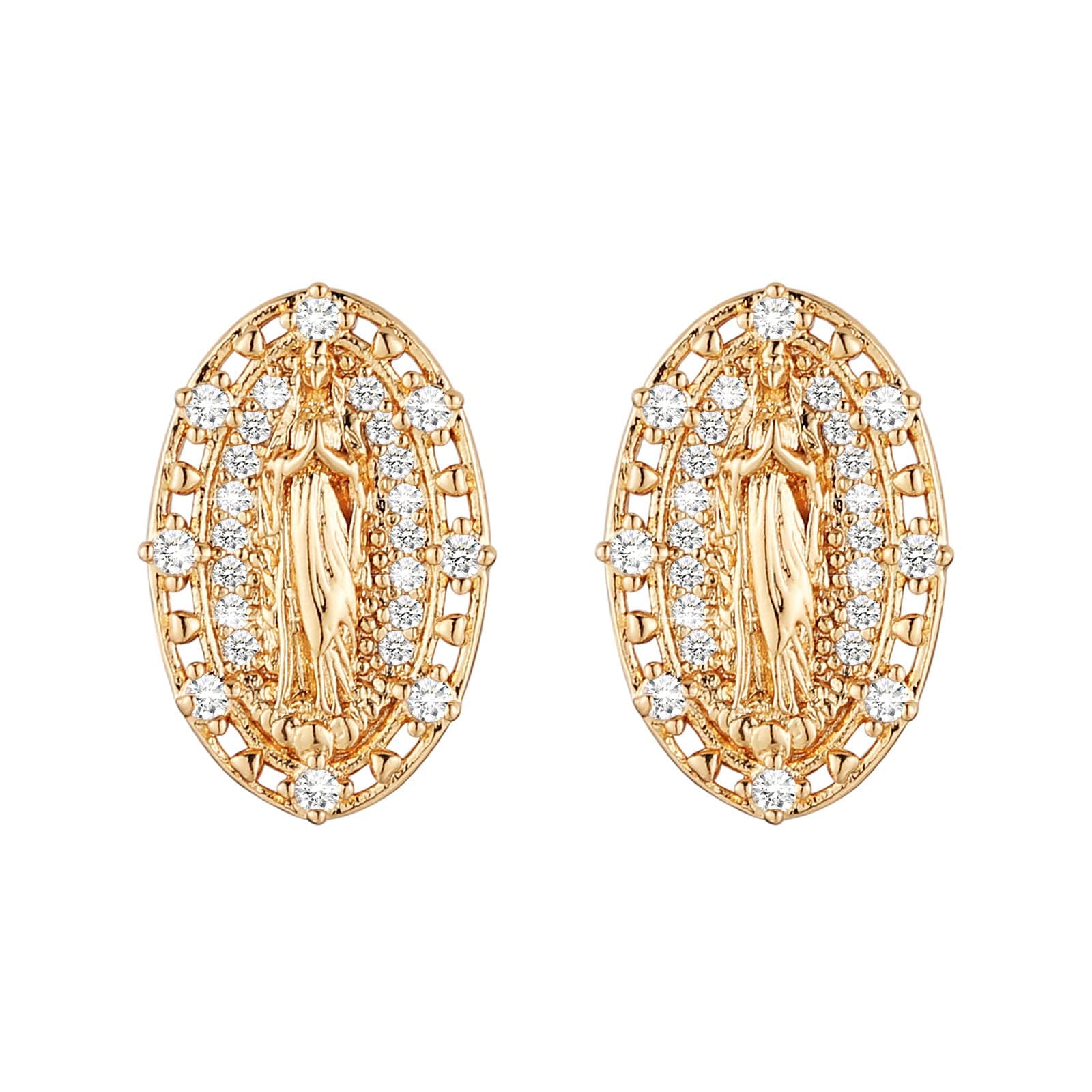 Virgin Mary Stud Earrings for Women - 14K Gold Plated