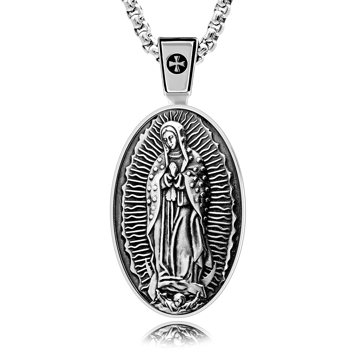 VENICEBEE Guadalupe Nuestra Señora Medal Devotional Pendant Necklace - Sterling Silver + Gift Box