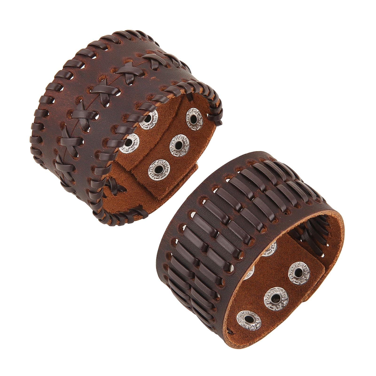 HZMAN Brown Retro Leather Cuff Bracelet for Men