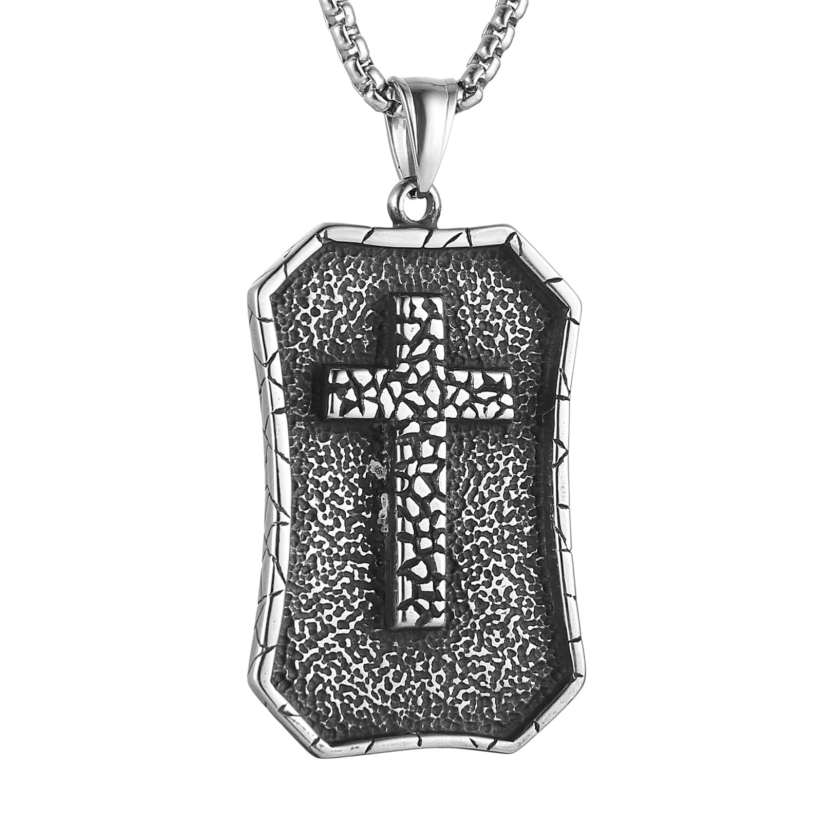 HZMAN Stainless Steel Gothic Punk Cracked Cross Pendant Necklace for Men and Boys