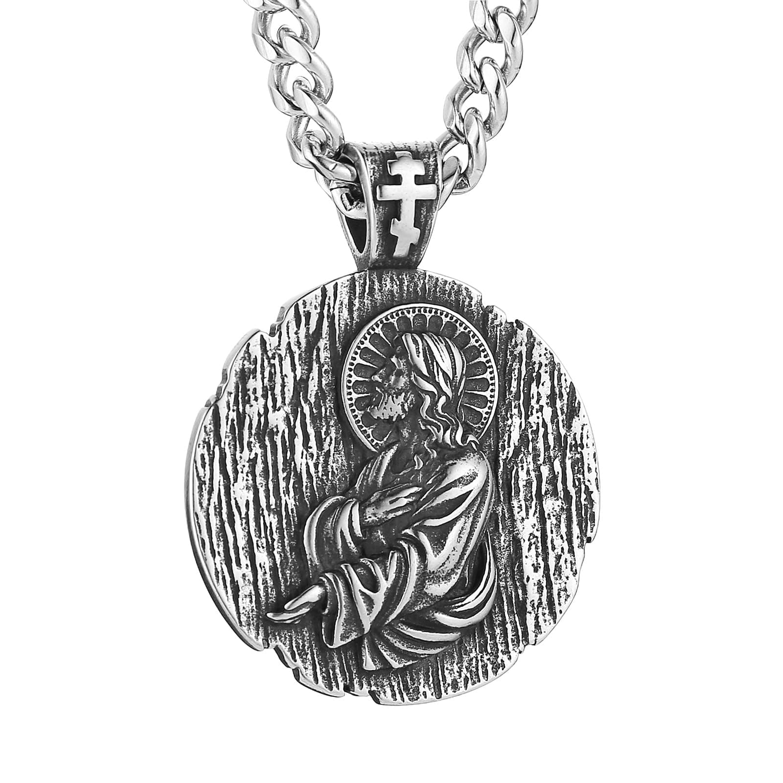 HZMAN Retro Stainless Steel Jesus Pendant Necklace for Men Amulet Jewelry Gift