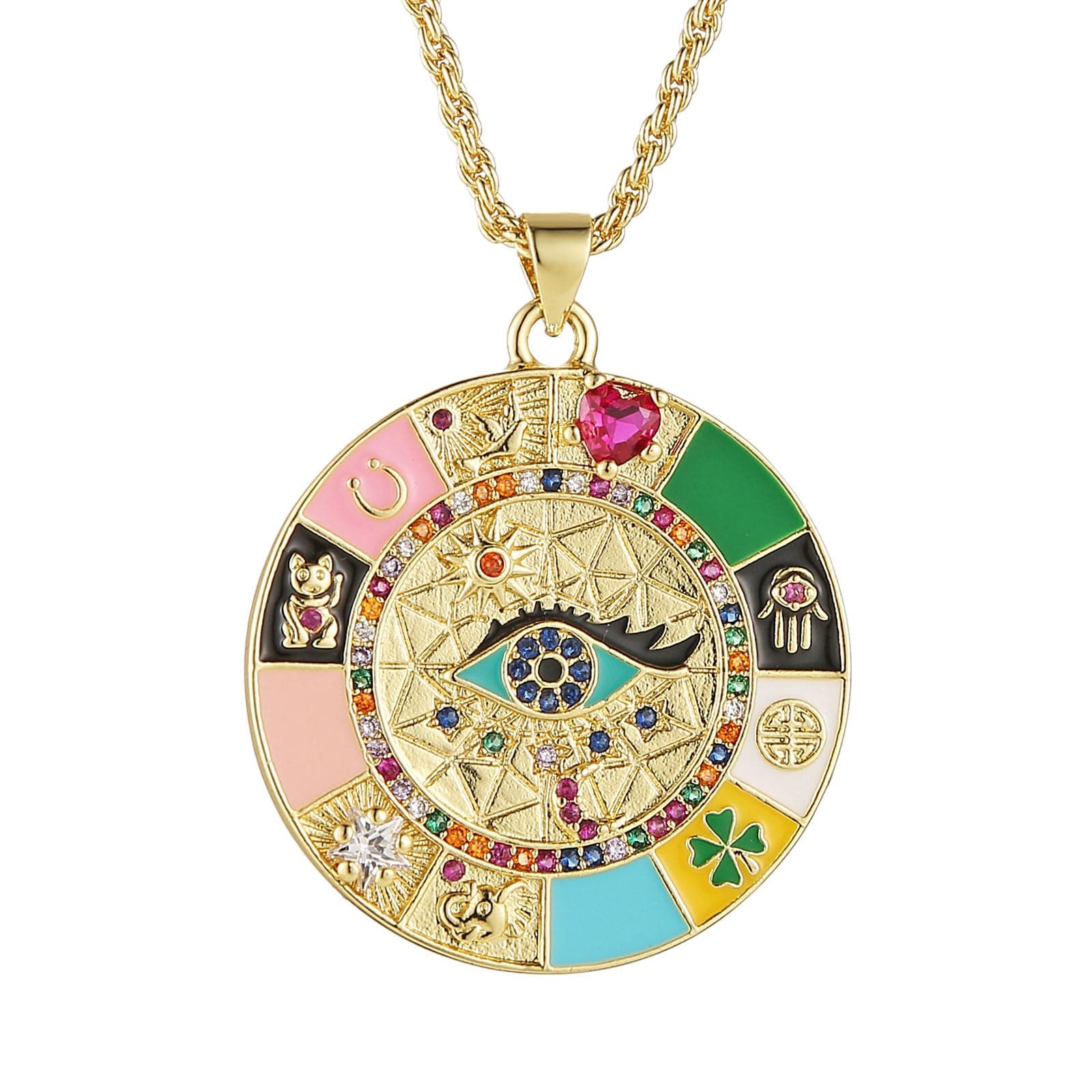 HZMAN Evil Eye 18K Gold Plated Pendant Necklace for Women