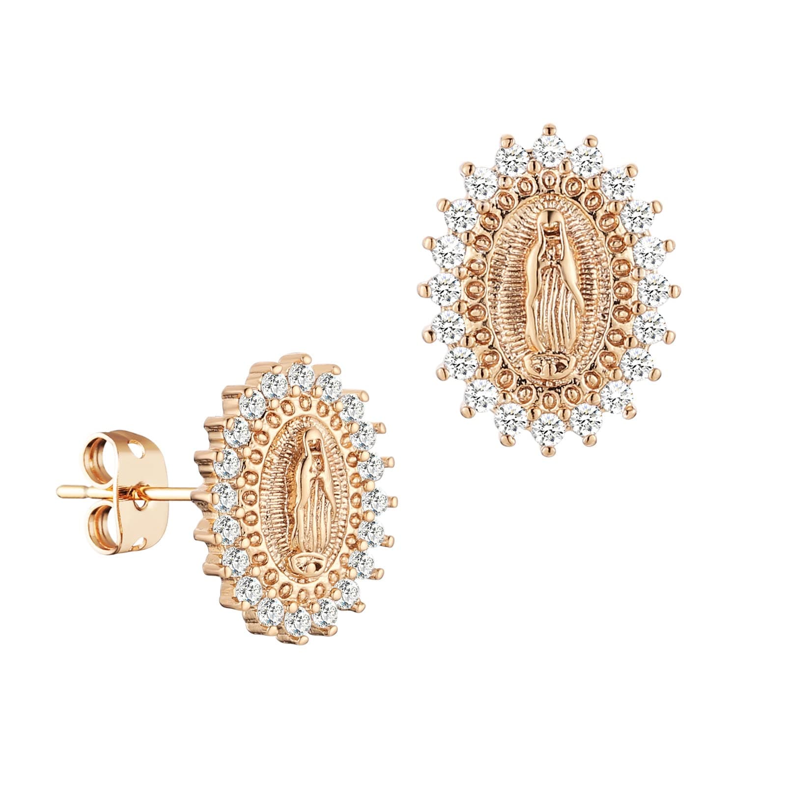 HZMAN 14K Gold Plated Virgin Mary Stud Earrings for Women