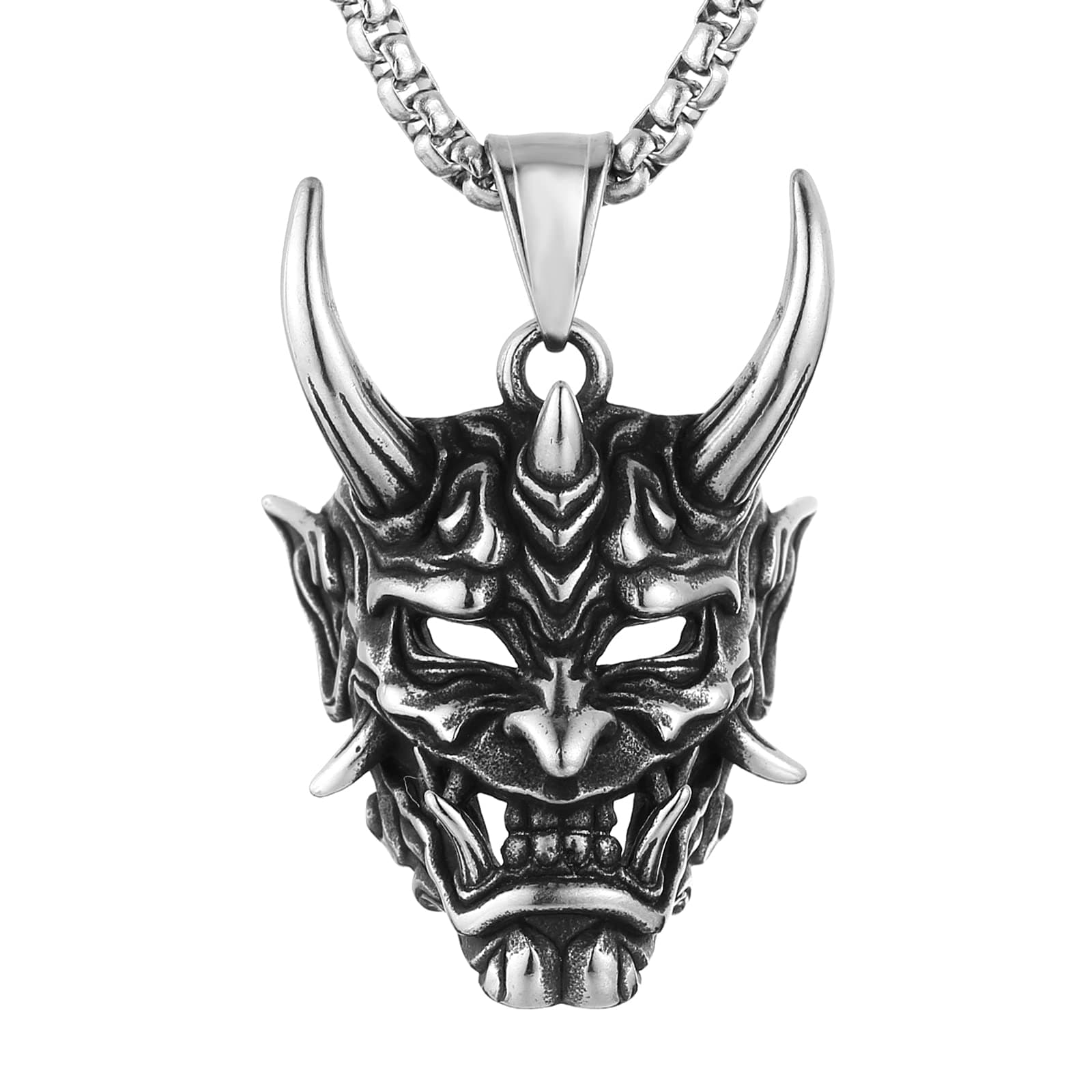 HZMAN Gothic Men's Stainless Steel Silver Demon Skull Pendant Necklace