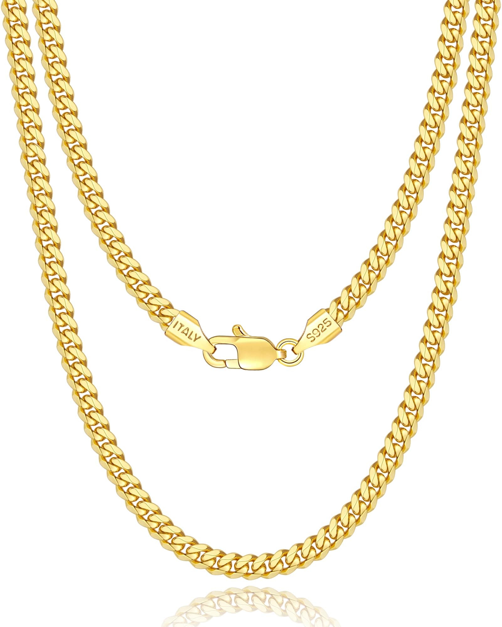 Eterjew Italian Solid 18k Gold Over 925 Sterling Silver Chain Necklace for Men