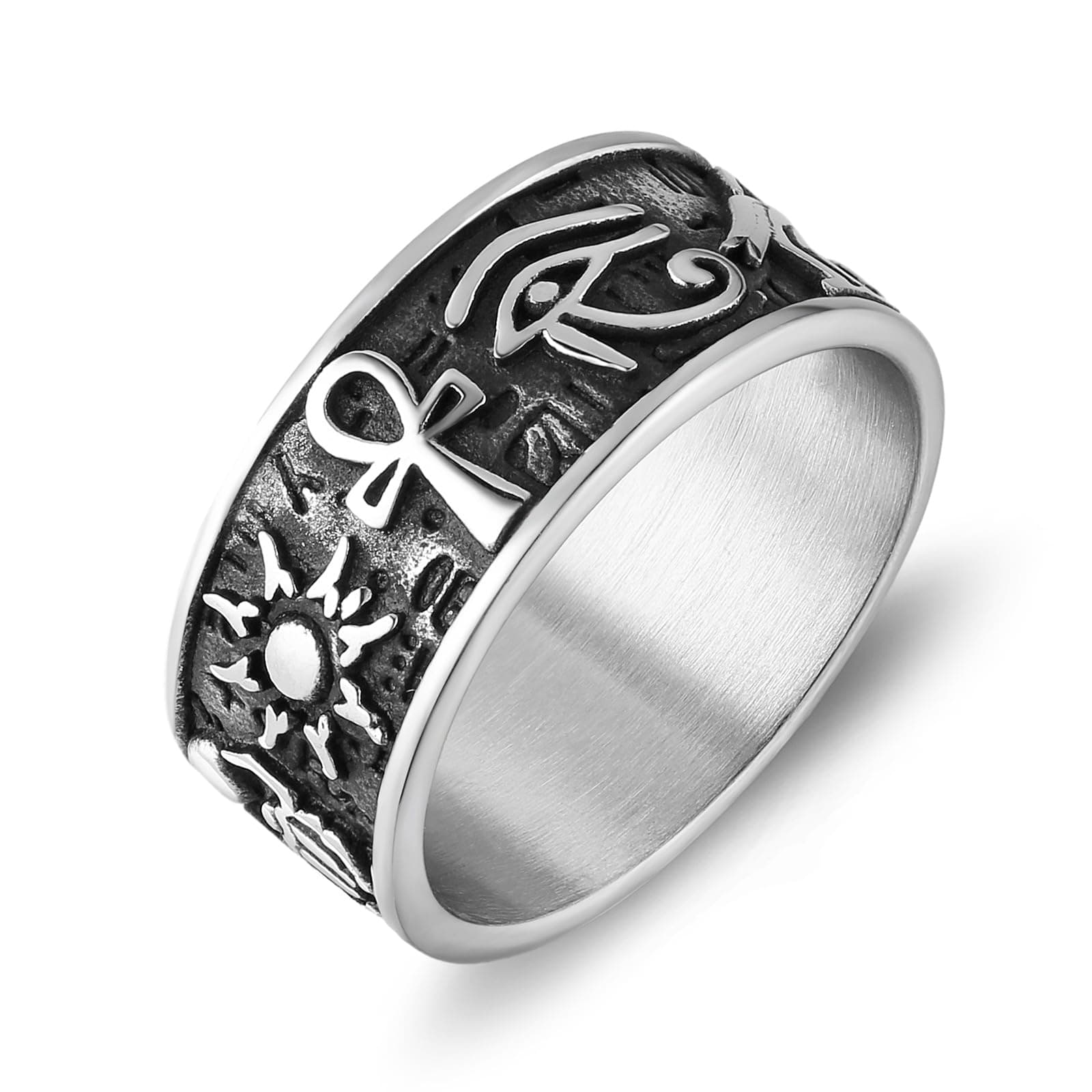 Ancient Egyptian Ankh Cross Eye of Horus Ra Symbol Rings for Men and Women