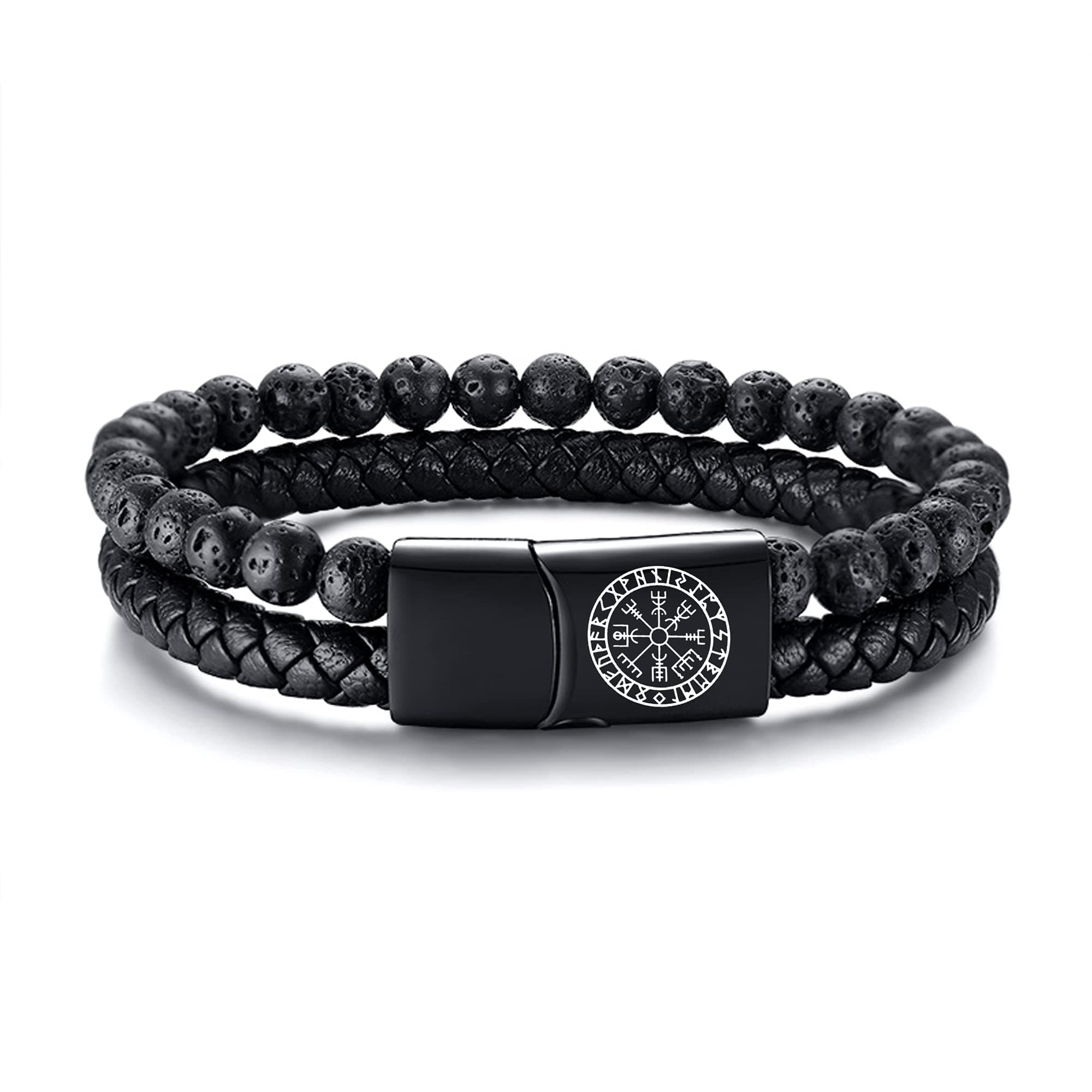 VNOX Viking Bracelet for Men - Genuine Leather Braided Thor's Hammer Wristband Jewelry